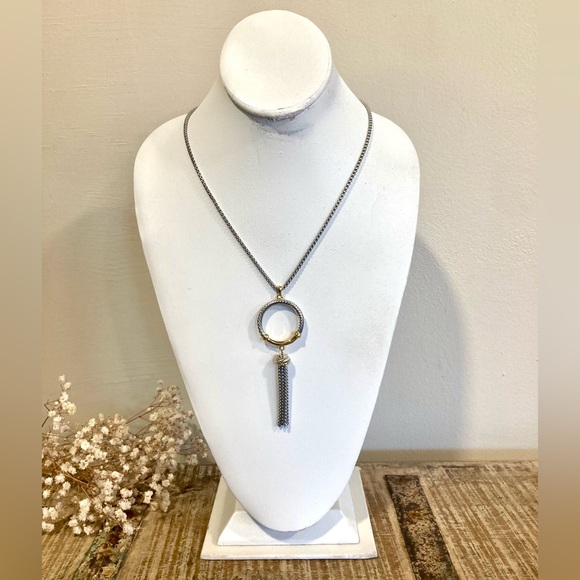 unknown Jewelry - Long Silver and Gold Tone Tassel Pendant Necklace